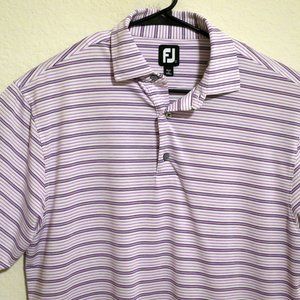 FootJoy Mens Short Sleeve Golf Polo Performance Shirt Large Purple White Stripes